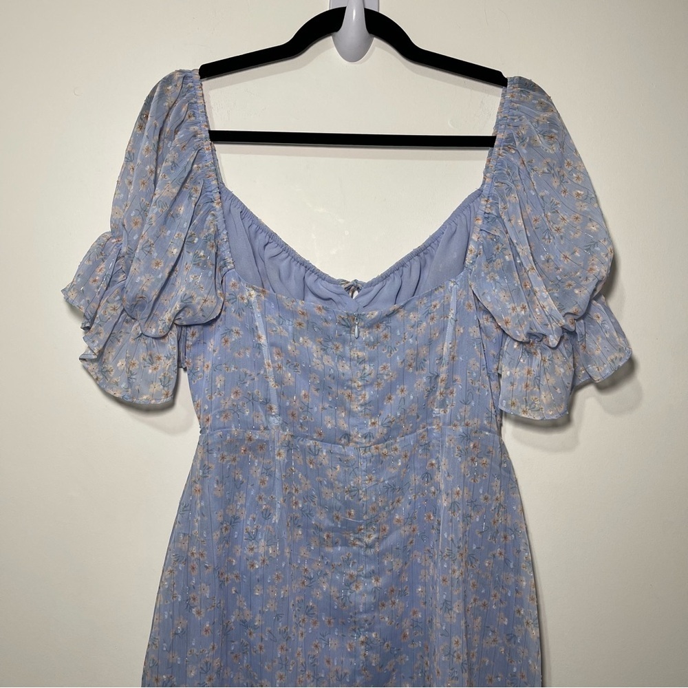 Sabo Skirt Ariana Blue Micro Floral corset puff sleeve mini Dress in size L - Picture 9 of 10
